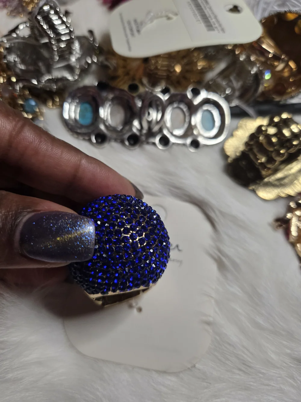Jennifer & Company Round Blue Crystal Adjustable Statement Ring NWT